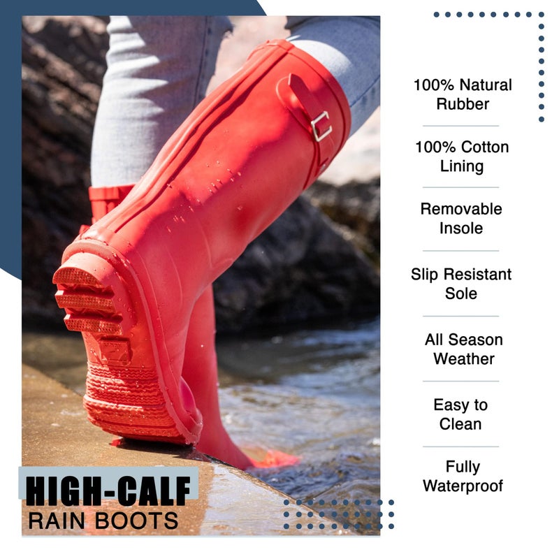NORTY Waterproof Rain Boots for Women Size 9, Tall & High Calf Rain Shoes, Slip-Resistant, Comfortable Rainboots, Stylish Outdoor & Garden Boots, Matte Black, 13.25â€ Shaft - Image 4